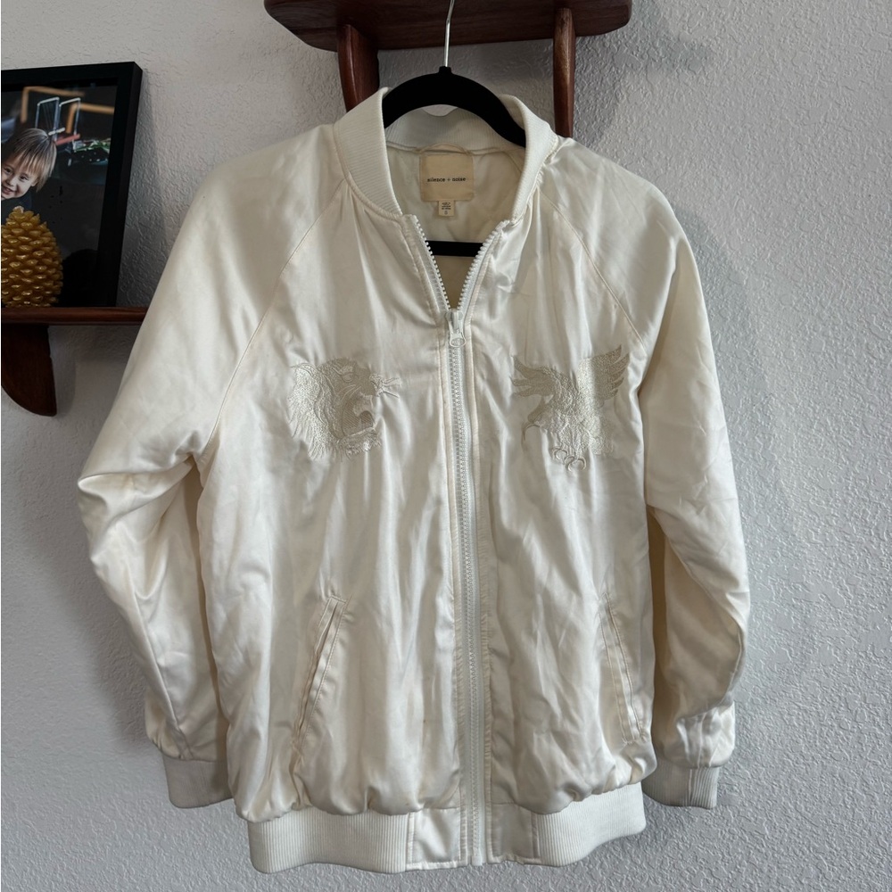 Ivory Bomber Jacket with Embroidered Details